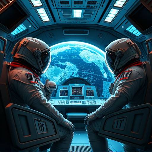 Dramatic scene from the short film 'The Last Transmission', depicting astronauts in a space station control room.